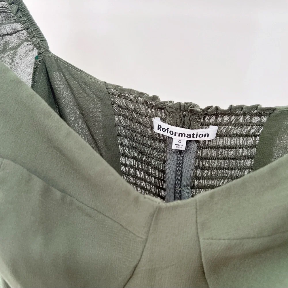 Reformation Sawtelle Sweetheart Blouse Green Puff Sleeve Size 4